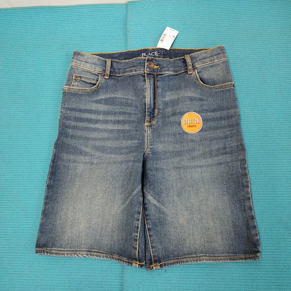 NEW The Childrens Place Youth Boys Denim Stretch Shorts Adj Waist 16